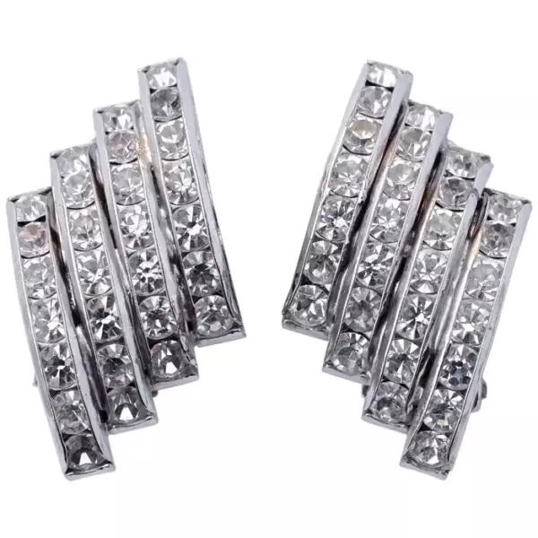 Butler & Wilson Silver Tone Channel Set Crystals Clip On Earrings.