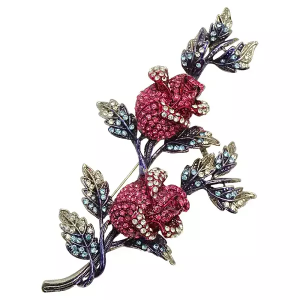 Butler & Wilson Silver Tone Rosebud Brooch with Clear, Pink and Blue Crystals.