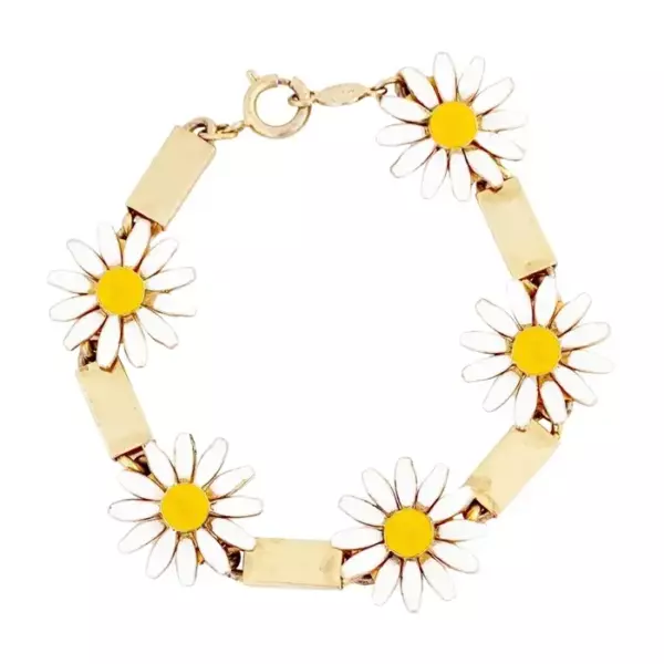 Enameled Daisy Link Bracelet By Accessocraft, 1970sю