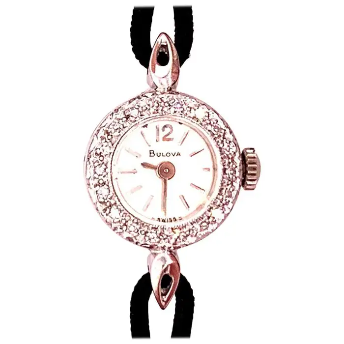 Ladies Vintage Bulova White Gold .25 Carat Natural Diamond Manual Cocktail Watch.