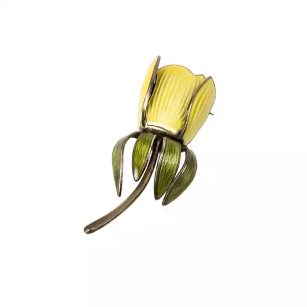 Mid Century Modern Aksel Holmsen Floral Enamel Sterling Silver Brooch Pin.