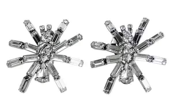 Silver Tone and Clear Rhinestone Clip On Spider Earrings, circa 1980s.