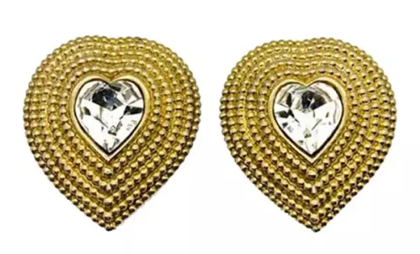 Vintage Butler & Wilson Gold & Crystal Heart Earrings 1980s.