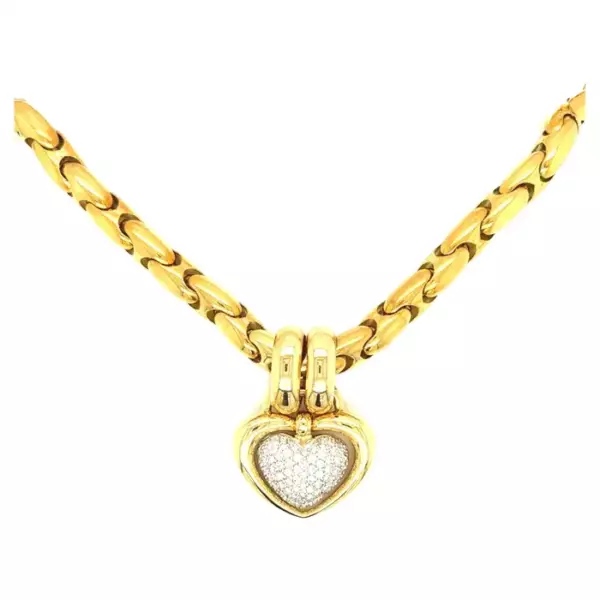 Chimento Heart Pendant Link Chain Necklace 18k Yellow Gold 82 grams.