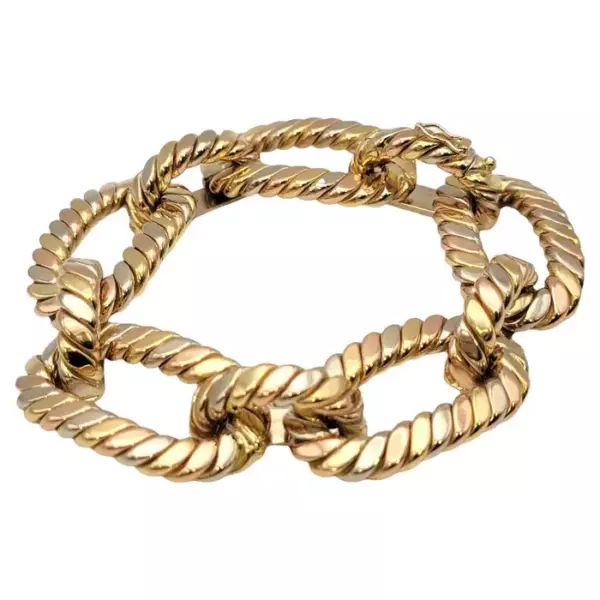 Chimento Tri Tone 18 Karat Yellow Rose and White Gold Extra Large Link Bracelet.