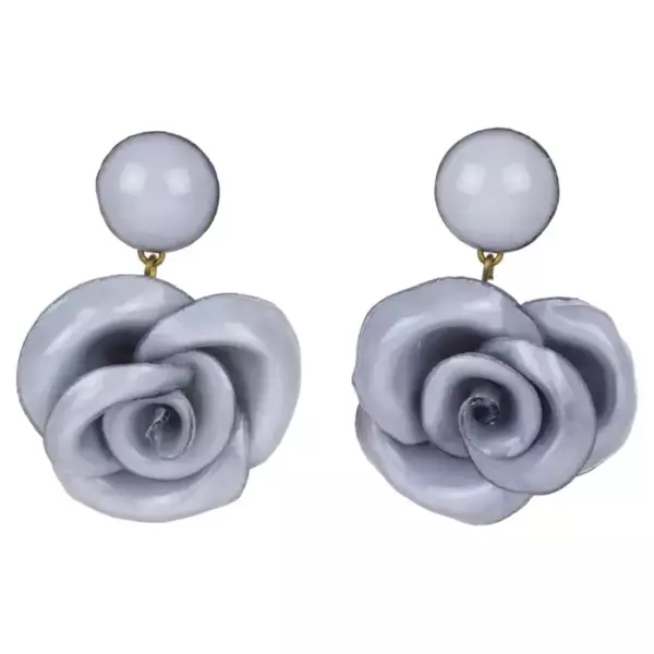 Cilea Paris Dangle Resin Pierced Earrings Gray Roses.