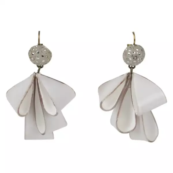 Cilea Paris Dangle Resin Pierced Earrings White Ribbon.
