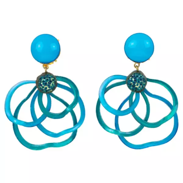 Cilea Paris Dangle Turquoise Resin Clip Multi Loops Earrings.