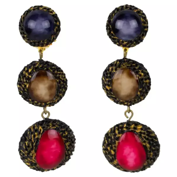 Cilea Paris Long Dangle Resin Clip Earrings.