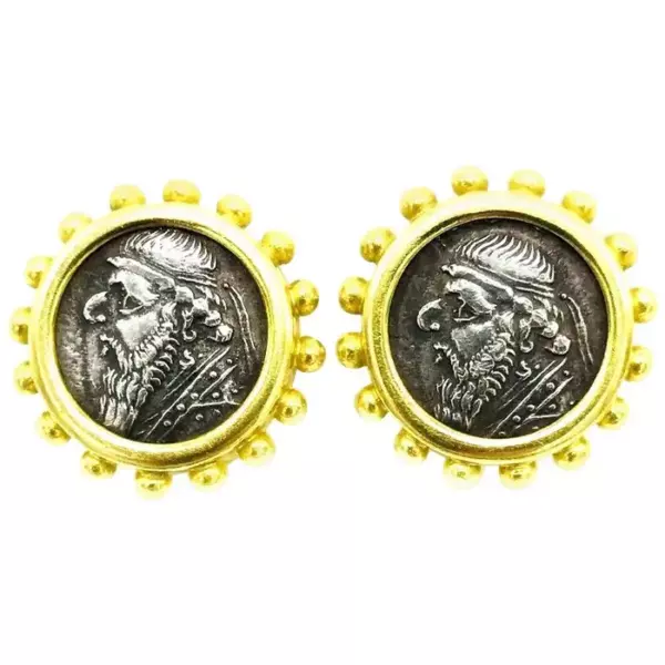Elizabeth Locke 18 Karat Yellow Gold Ancient Coin Earrings.
