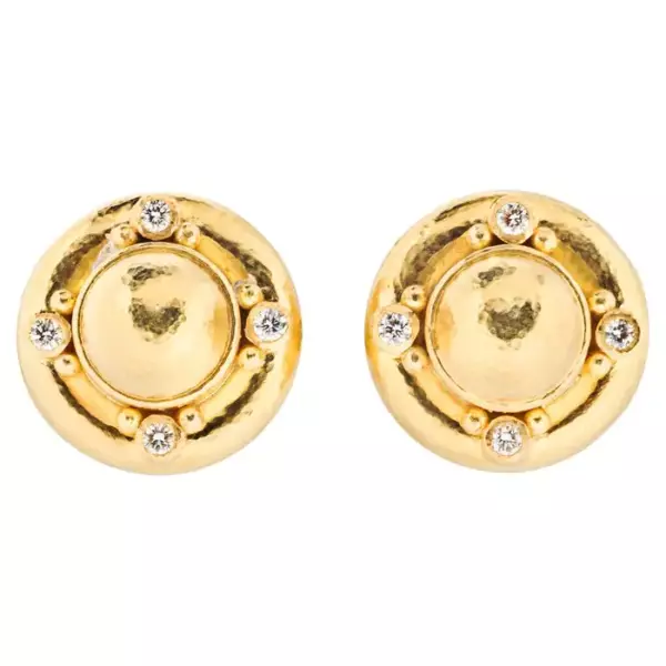 Elizabeth Locke 19K Hammered Gold and Diamond Cufflinks.