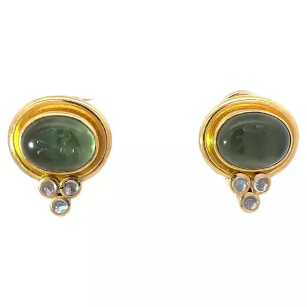 Elizabeth Locke Intaglio & Moonstone Earrings 18K Yellow Gold.