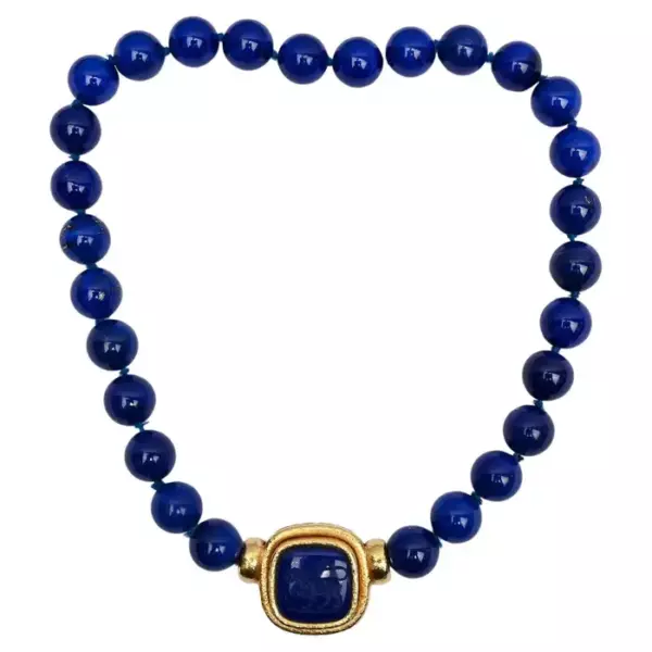 Elizabeth Locke Lapis Bead Necklace.