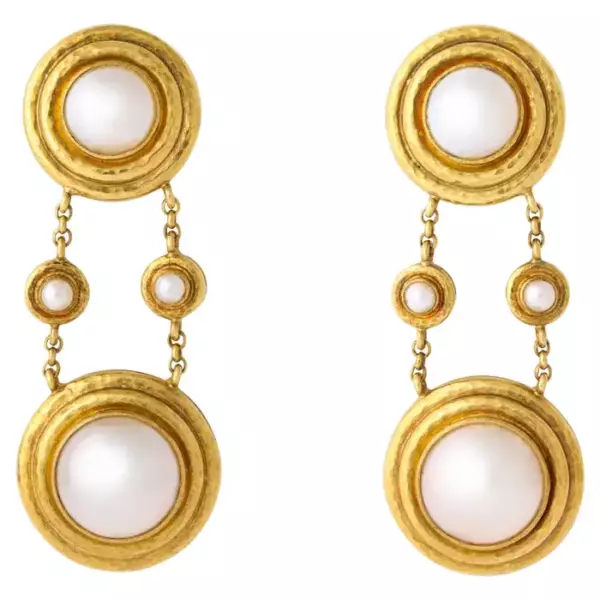 Elizabeth Locke Mabe Pearl Gold Drop Ear Clips.
