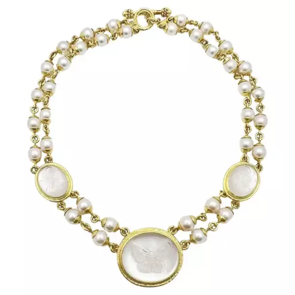 Elizabeth Locke Moth Butterfly Intaglio Double Pearl Necklace.