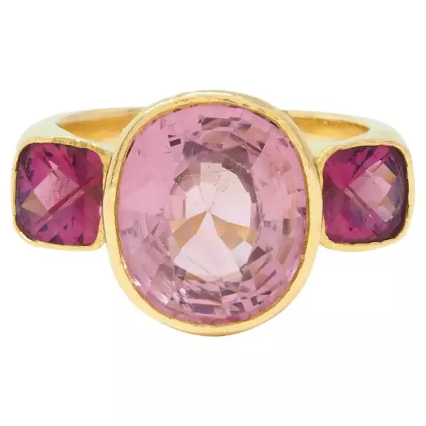 Elizabeth Locke Spinel Rhodolite Garnet 19 Karat Hammered Gold Gemstone Ring.
