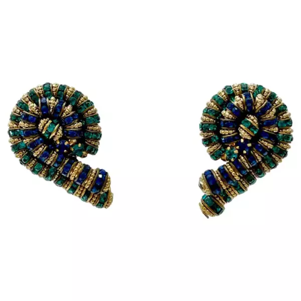 Françoise Montague Blue Swirl Clip Earrings.