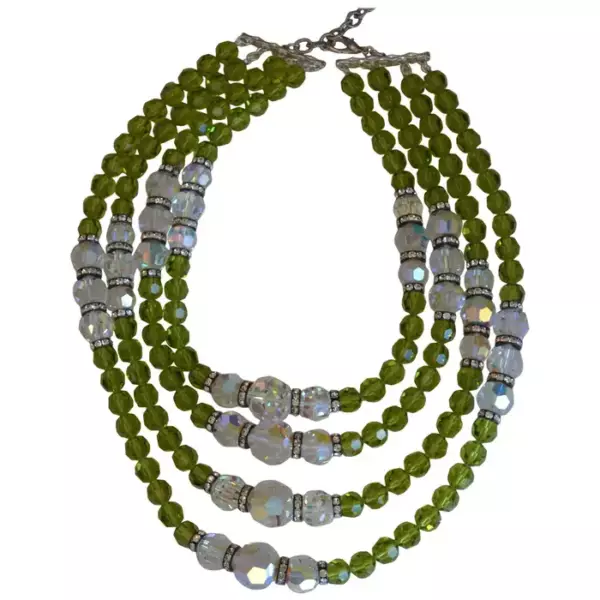 Francoise Montague Four Row Green Glass Necklace.