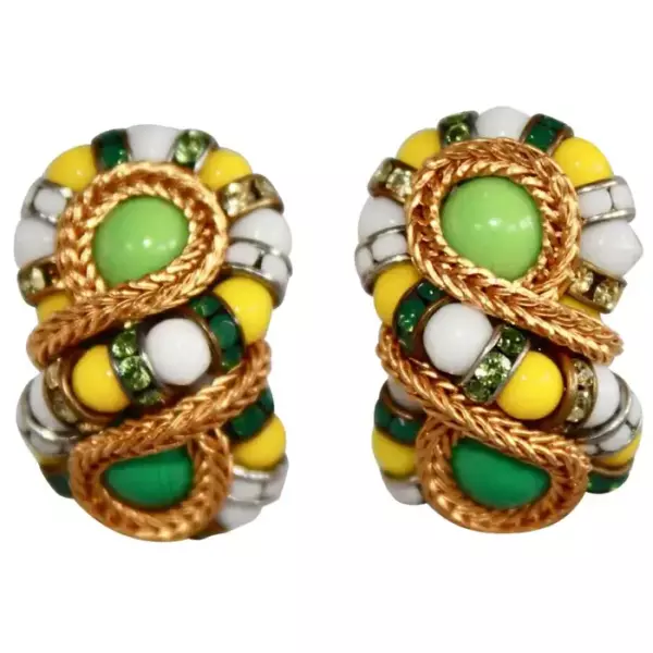 Francoise Montague Green and Yellow Huit Clip Earrings.