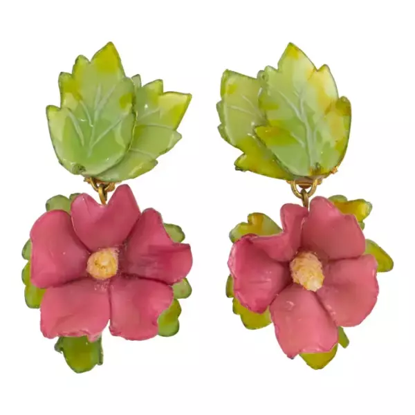 Francoise Montague Paris Clip Earrings Resin Hibiscus Flower.