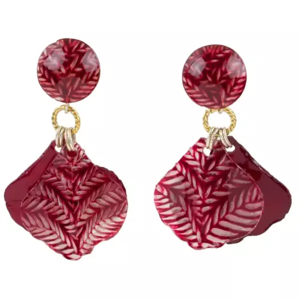 Francoise Montague Paris Resin Clip Earrings Dangle Burgundy Petal.