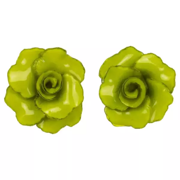 Francoise Montague Paris by Cilea Clip Earrings Resin Avocado Green Rose