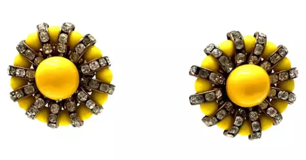 Françoise Montague Yellow Cabochons Clip Earrings.
