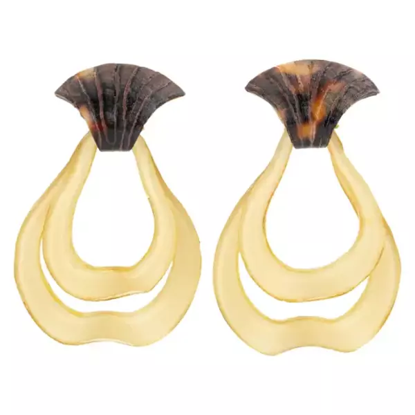 Francoise Montague by Cilea Resin Clip Earrings Dangle Tan and Tortoise Drops.