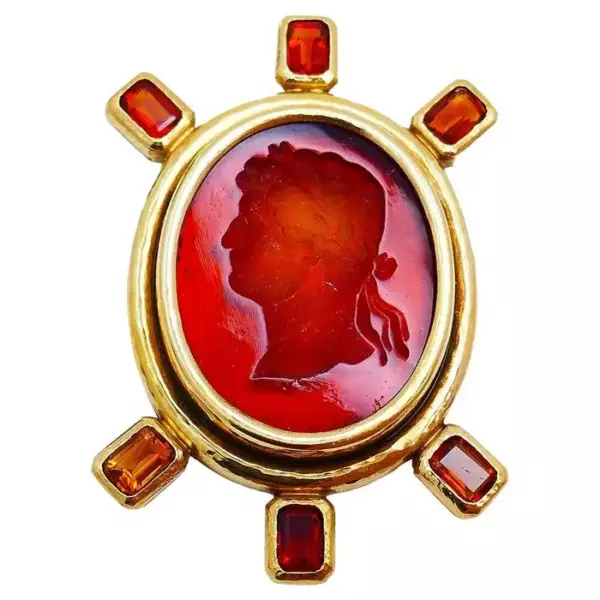 Vintage Elizabeth Locke Brooch Pin 18k Gold Citrine.