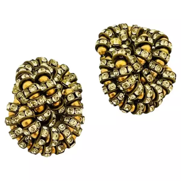 Vintage FRANCOISE MONTAGUE gold crystal clip on earrings.