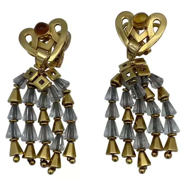 1950's Fred Leighton Yellow Gold, Citrine & Rock Crystal Dangle Earrings.