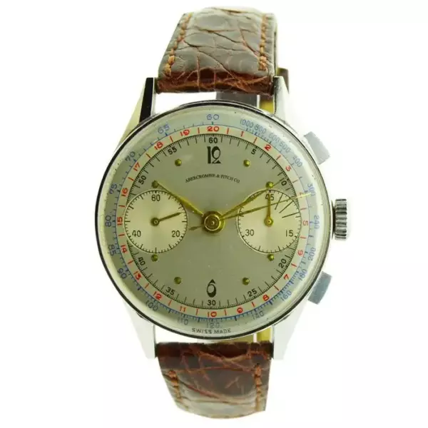 Abercrombie and Fitch Steel Chronograph Watch with Original Dial, circa 1940s. Abercrombie and Fitch Steel Chronograph Watch with Original Dial, circa 1940s.