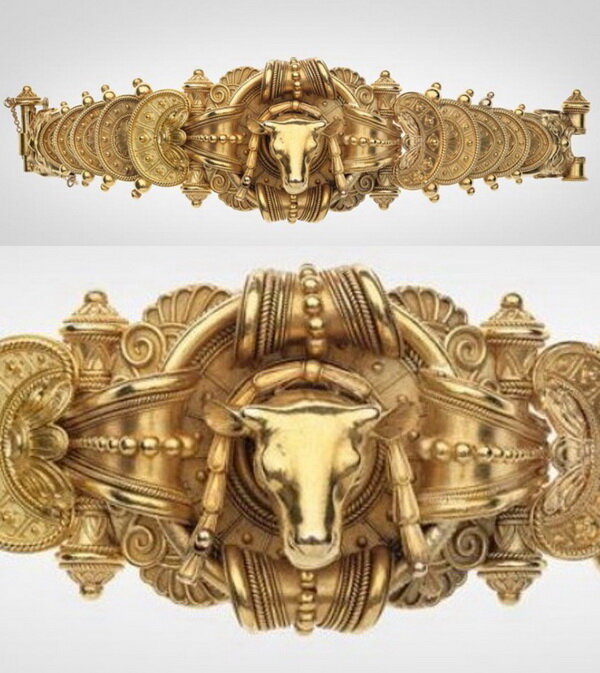 Archaeological style gold bracelet, Ernesto Pierre, circa 1860, from the collection of the MFA Museum, Boston.