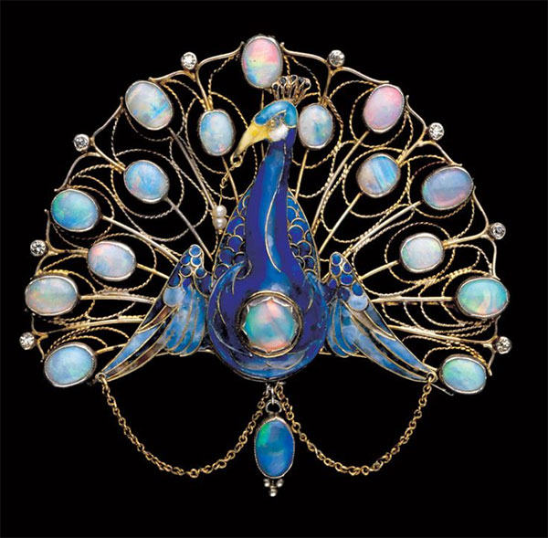Brooch Peacock. George Hunt. Opals, gold, enamel.