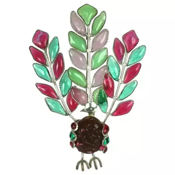 Early Maison Gripoix Anglo Indian Peacock Brooch.