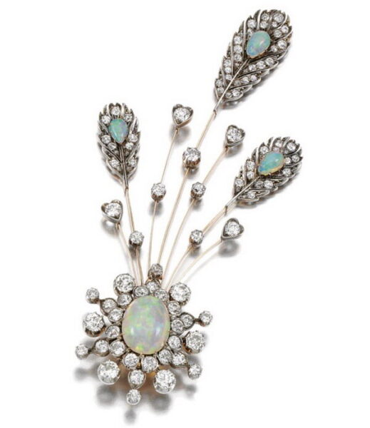 Egret (hair decoration) with opals and diamonds, late 19th century.