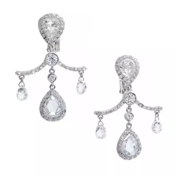 Fred Leighton 5.80 Carat Pear Cut Briolette Diamond Platinum Dangle Earrings.
