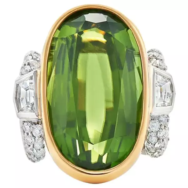 Fred Leighton Oval Peridot and Diamond Cocktail Ring.