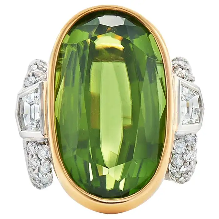 Fred Leighton Oval Peridot and Diamond Cocktail Ring.