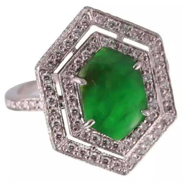 Fred Leighton Platinum Jade Diamond Ring.