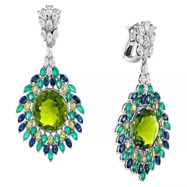 Geraldo Emerald Sapphire Diamond Peacock Earrings.