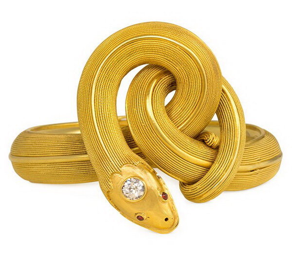 Gold bracelet in the form of a snake with ruby ​​eyes and a diamond, Ernesto Pierre, second half of the 19th century.