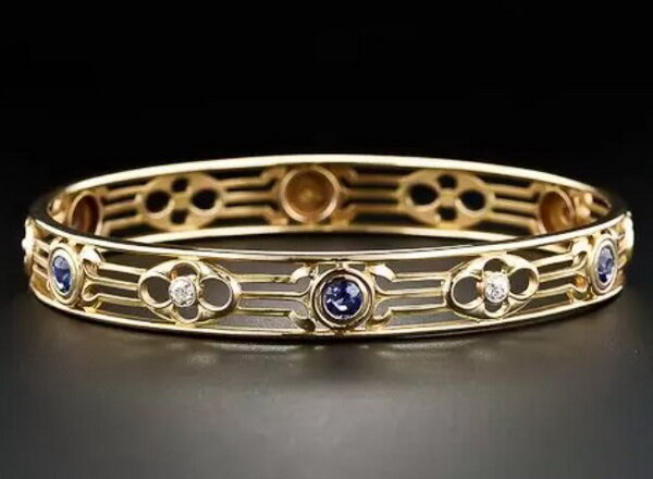 Gold bracelet with Montana sapphires and diamonds, Whiteside & Blank.