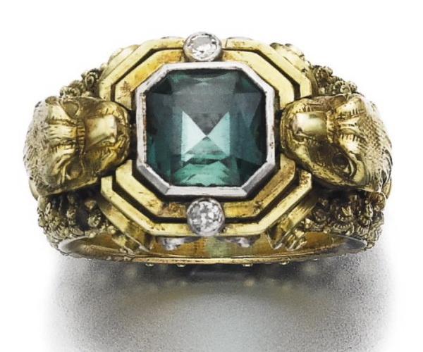 Gold ring with tourmaline and diamonds, Elmar Seidler.