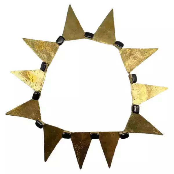 Herve Van Der Straeten vintage brass necklace with glass cabochons.