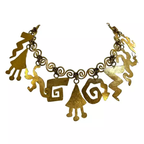 Herve Van der Straeten Metal Dore Articulated Charm Necklace.