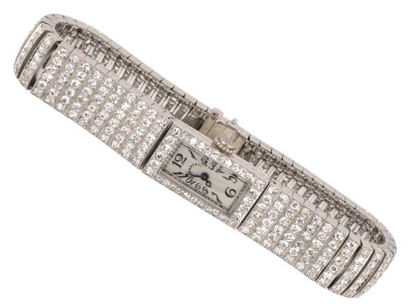 Meylan Cresarrow Art Deco Wristwatch in Platinum and Diamonds, Whiteside & Blank.