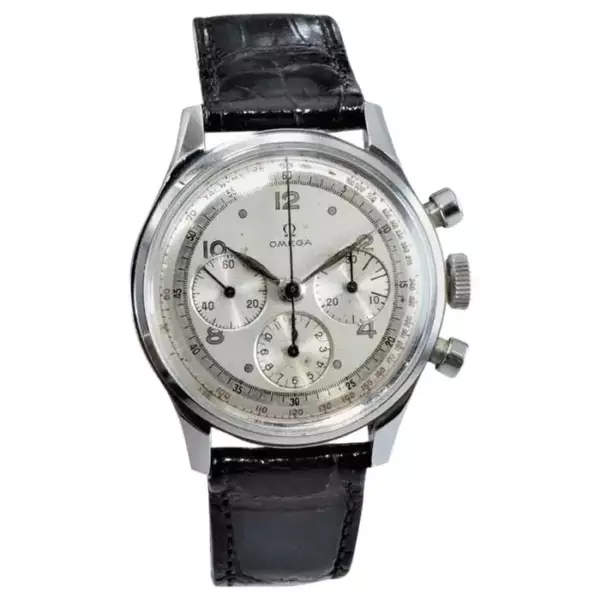 Omega Stainless Steel 3 Register Chronograph Manual Wind, circa 1950s. Omega Stainless Steel 3 Register Chronograph Manual Wind, circa 1950s.