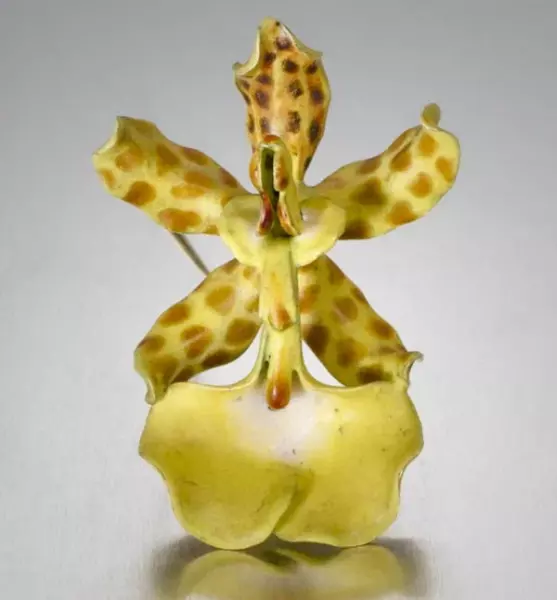 Orchid brooch design by Paulding Farnham height 10.8 cm gold enamel Tiffany Co circa 1890.