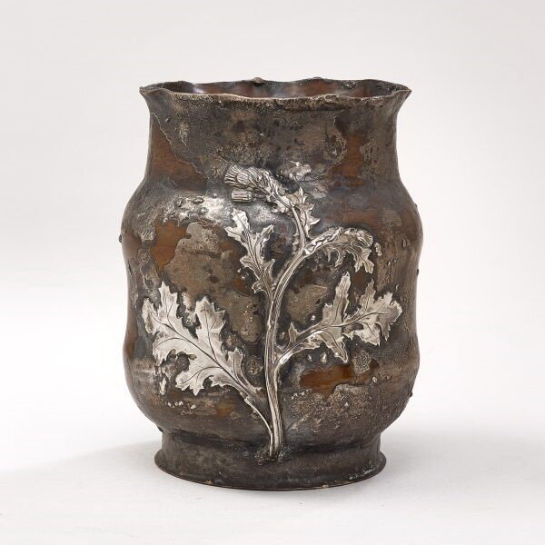 Senecon vase in patinated copper and silver, height 16 cm, Henri Husson, 1905.